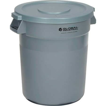 Global Industrial Plastic Trash Can with Lid, 20 Gallon Gray 240458GYCL